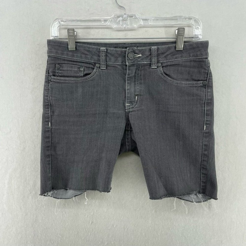 Prana Bermuda Shorts Women's Sz 4 Gray Cut-Off Raw Hem Low-Rise Regular Denim